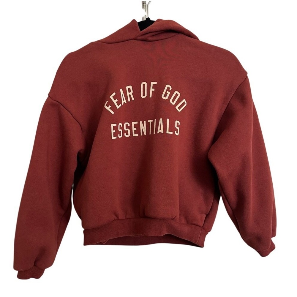 Fear of God Essentials Kids Arch Logo Pullover Hoodie Red Terracotta 8